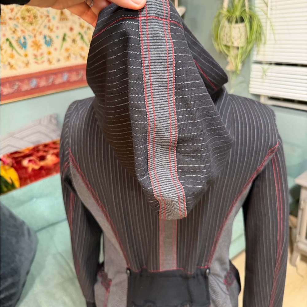 Vintage LanVie Black Pinstripe Hooded Lightweight Black Red Jacket Pinstripe 6 - Picture 12 of 16